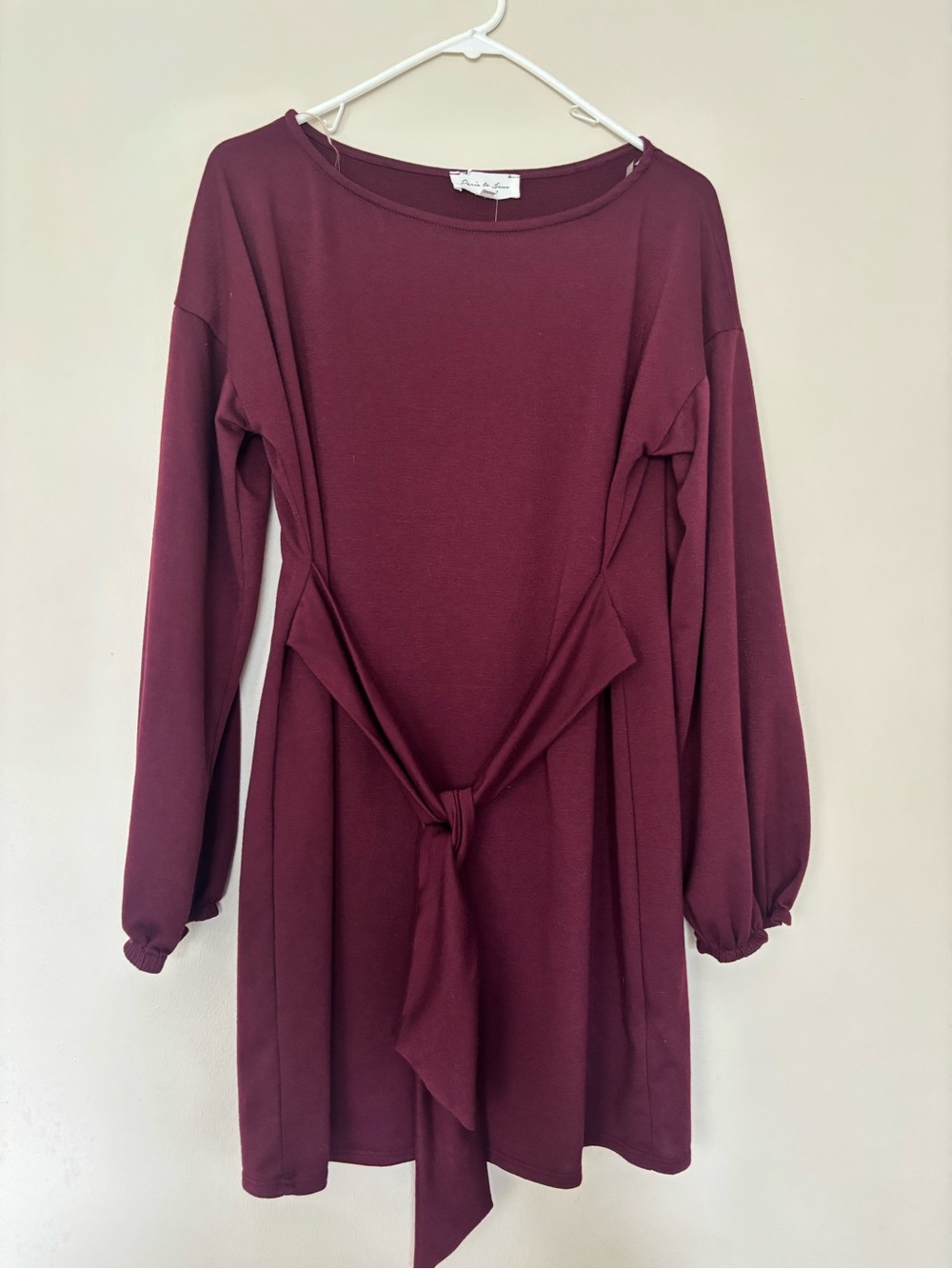 Women's Long-Sleeve Tie-Waist Dress - Burgundy
